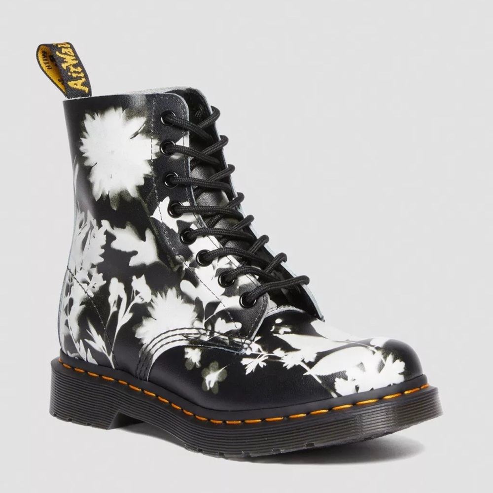 NEW Dr. Martens Black and White Floral Lace-Up Boot - Women's